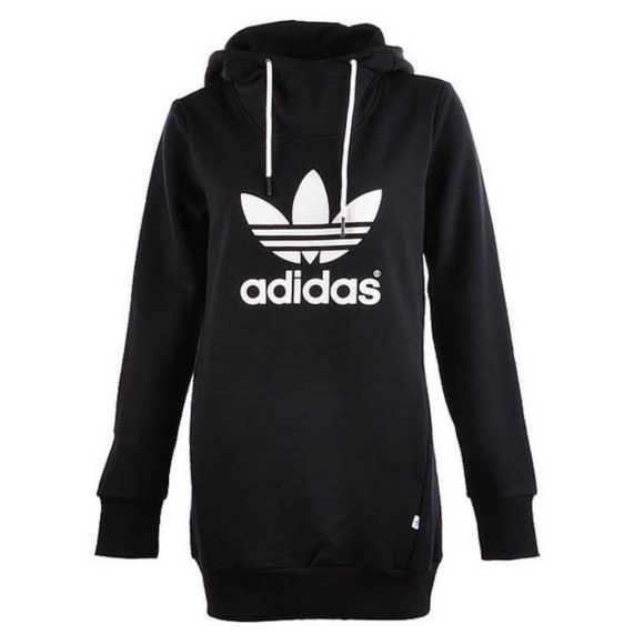 adidas Sweaters - Adidas Trefoil woman long Hoodie Black/ White G86291 size S⭐️⭐️⭐️⭐️